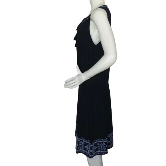 J. JILL Dress, L, Blue, Embroidered, Smocked waist, Sleeveless, Tie neckline - Picture 7 of 13